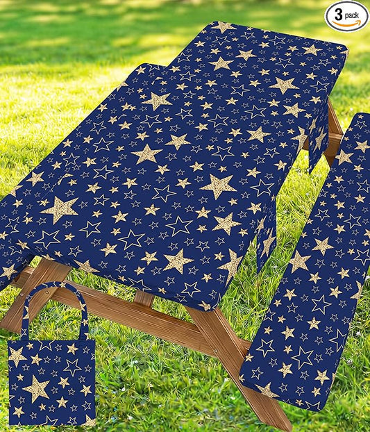Picnic Table Cover with Bench Covers Waterproof Campsite Tablecloth Patio Camp Backyard Camping Kitchen Essentials Accessories Supplies Rv Cabin Gear Acampar Must Haves Table Cloth Camper Women Gifts