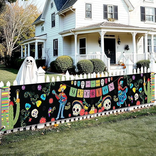 KatchOn, Day of the Dead Yard Banner - XtraLarge, 120x20 Inch | Mexican Halloween Banner for Day of the Dead Decorations | Dia De Los Muertos Backdrop, Dia De Los Muertos Decorations
