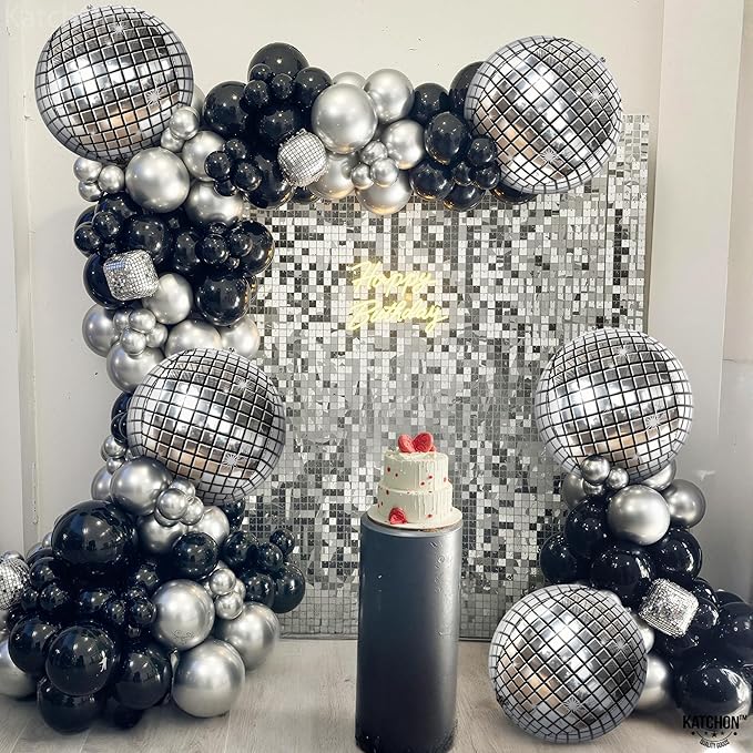 KatchOn, Silver Disco Ball Balloons - Huge 22 Inch, Pack of 6 | 4D Sphere Balloons for Disco Party Decorations | Silver Birthday Decorations | Retro Party Decoration, 70's Theme Party, Anniversary