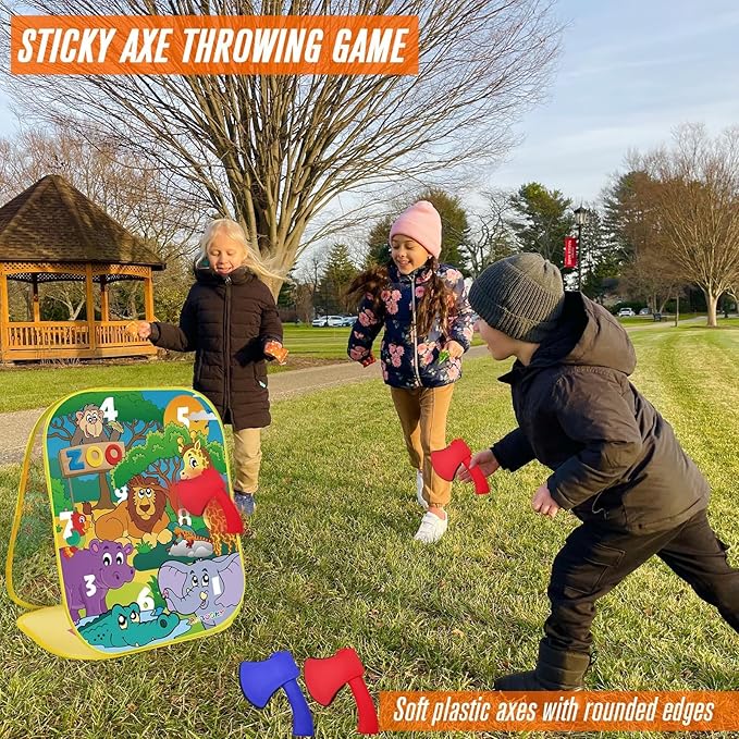 RaboSky 3-in-1 Farm Animals Bean Bags Toss Axes Throwing Sticky Balls Game for Kids 3 4 5 Toddlers Indoor Outdoor Sports Activities Toys Gifts for Boys Birthday Easter Christmas Stocking Stuffer