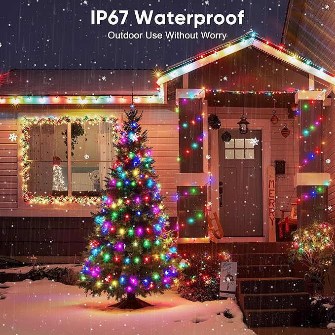 Ollny Smart Christmas Lights 131FT 400LEDs, Color Changing Christmas Tree Lights App & Remote Controlled, RGB String Light with DIY Music Timer for Outdoor Indoor Valentines Day Party Decorations