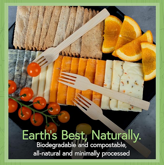 100% Bamboo Forks Set - Compostable Utensils Bulk (3000 Eco Friendly Forks) | Bamboo Cutlery Disposable or Reusable | Compostable FSC Certified Flatware for Weddings, Camping, Parties