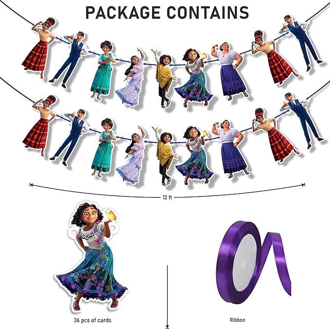 Encato Garland Decoration – Magical Family Theme Birthday Party Supplies – Colorful Cartoon Garland for Celebrations – Perfect for Girls & Boys Birthdays, School Events, and Family Gatherings