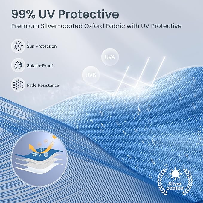 PHI VILLA 13x13 Pop Up Canopy Tent Instant Outdoor Party Canopy Easy One Person Set-up Folding Shelter with Auto Extending Eaves 169 Square Feet of Shade, Blue, Oxford Cloth with Stainless Steel Frame