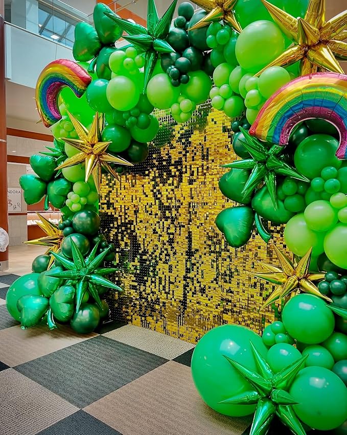 Green Latex Balloons, 50pcs 12 Inches Dark Green Lime Green Confetti Balloons with 1 Ribbon for St. Patrick's Day, Jungle Safari, Birthday Party Decorations