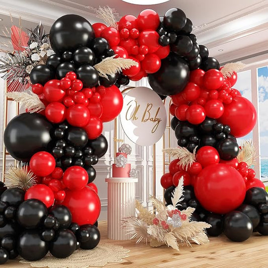 412Pcs Red Black Balloons Garland Arch Kit,18 12 10 5 Inch Different Size Black and Red Balloon Garland fo for Wedding Birthday Graduation BBQ Casino Party Prom Party Arch Decoration