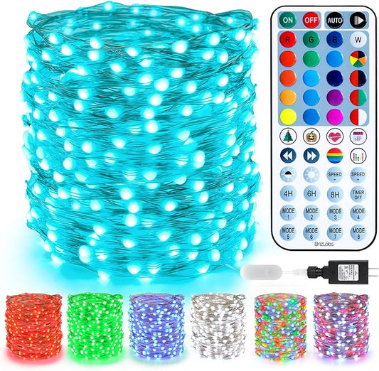 BrizLabs July 4th Fairy Lights, 66ft 200 LED Color Changing Fairy Lights with Remote, Plugin Red White Blue Twinkle Light RGB Rainbow Starry Xmas Light Music Sync for Xmas Halloween Home Party Wedding