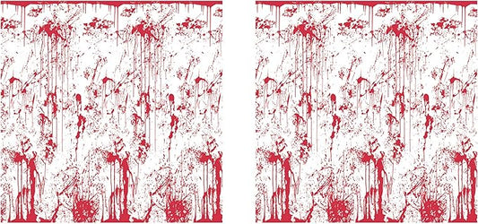 Beistle Bloody Wall Backdrops – 2 Realistic Dripping Blood Printed Plastic Wall Coverings for Halloween Haunted House Party Décor Indoor Spooky Scene Background Display, 4 Ft x 30 Ft Each