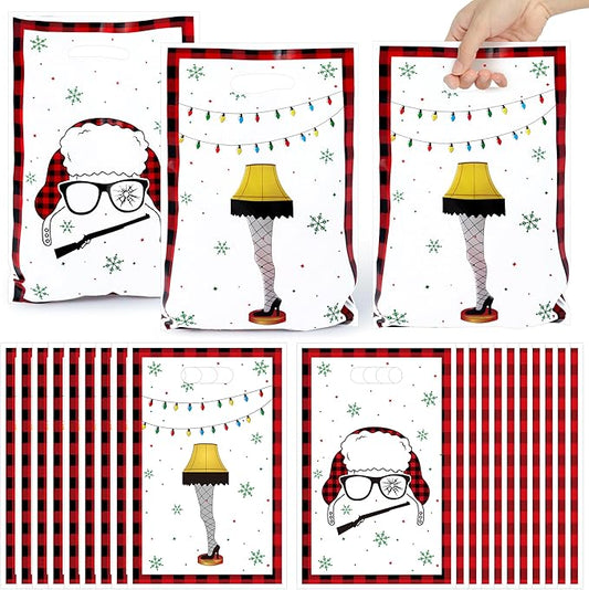 JuPelozak Christmas Party Favor Bags - 50pcs Funny Xmas Movie Goodie Bag, Winter Story Themed Candy Cookies Gift Decor for Adult Girls Boys, Xmas Eve Holiday Celebration Decorations Favors Supplies