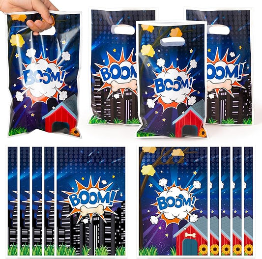 Dog Hero Party Favor Bags - 50PCS Cartoon Dog Party Gift Bags for Kids Plastic Goodies Bag with Handles for Hero Theme Parties Supplies Baby Show Birthday Parties Treat Candy Snack Bag