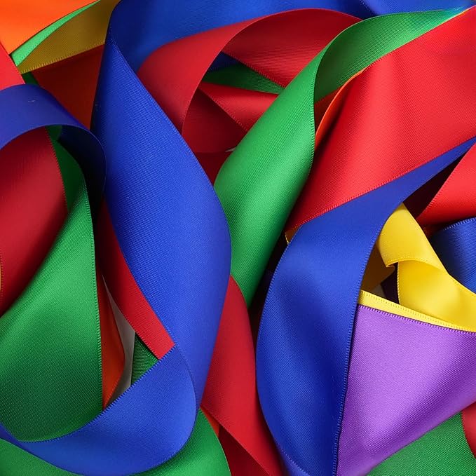 Rainbow Ribbon 1.5 Inch Double Face Satin Ribbon, 6 Rolls 30 Yards Colorful Polyester Ribbon for Gift Wrapping, Wedding, Baby Shower, Birthday Party, Hair Bows, Bouquets, Crafts