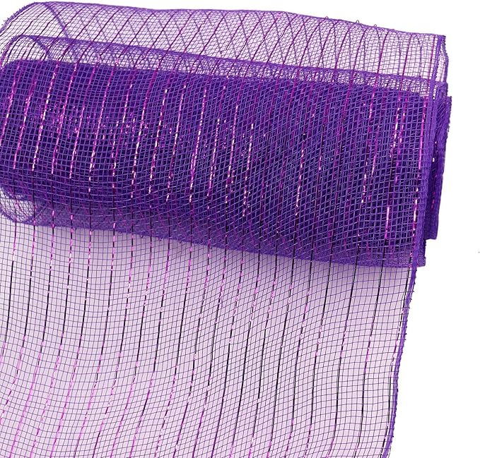 3 Roll Orange Purple Black Deco Mesh Ribbon for Wreath Making Supplies, 10 Inch x 30FT Metallic Foil Burlap Deco Mesh Fabric for Halloween Thanksgiving Christmas Wreath Swags and Decorating