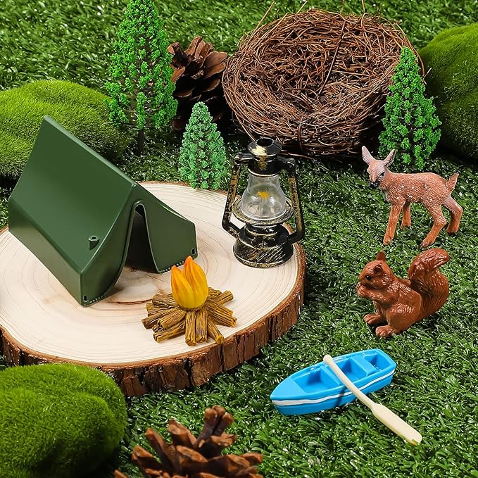 Yookeer 11 Pcs Camping Cake Topper Fireside Camp Decor Set Fireside Camp Christmas Topper Camping Themed Decoration for Forest Theme Birthday Party Supplies(Fresh Style)