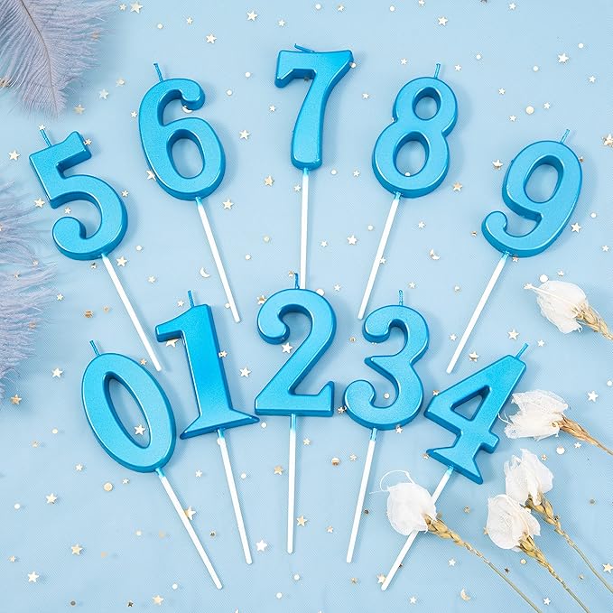 PHD CAKE 2.76 Inch Modern Blue 7 Number Birthday Candles, Blue Number Candles, Cake Number Candles, Party Celebration