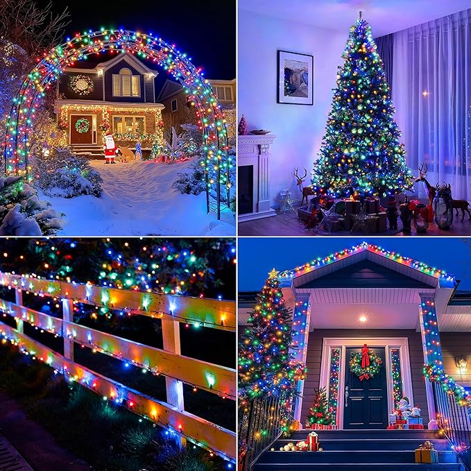 98FT 300 LED Christmas Lights Outdoor, Multicolored Christmas Tree Lights Plug in, 8 Modes Twinkle String Light for Bedroom Wedding Party Ceiling Xmas Home Decorations