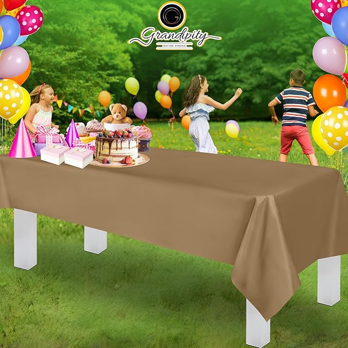 Grandipity Gold Plastic Table Cloth Disposable (6 Pk) 54in x 108in Plastic Tablecloths for Rectangle Tables - Premium Party Table Cloths Disposable for 6ft to 8ft Rectangle Tables