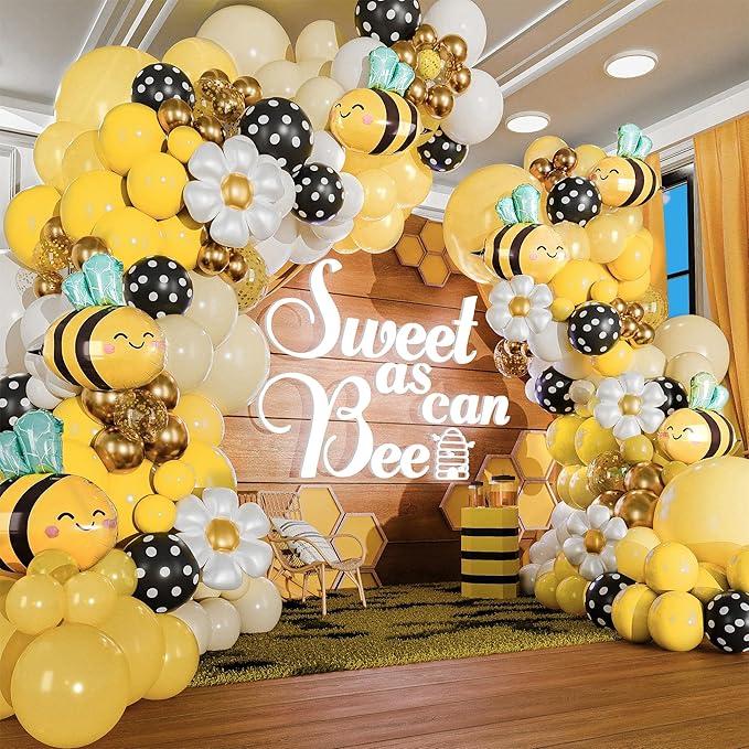 ALL-IN-1 Bee Balloons Garland Kit & Arch - Small and Large Black Yellow and White Bumble Bee Balloons for What Will It Bee Gender Reveal Party Supplies, Baby Shower Decorations, or Honey Bee Birthday