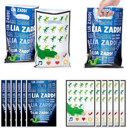 JuPelozak Lizard Party Favor Bags - 50pcs Funny Reptile Themed Goodie Bag, Candy Cookies Gift Decor for Kids Boys Teens Adult, Birthday Holiday Celebration Decorations Supplies for Animal Party
