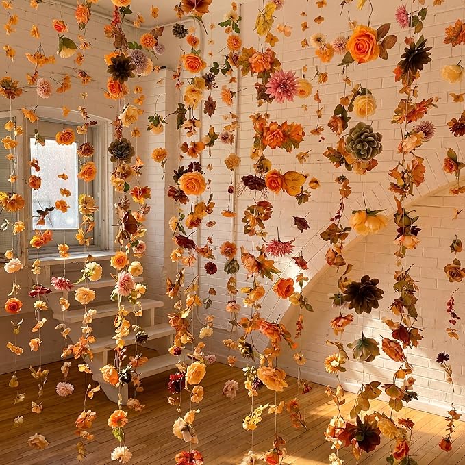 Suncalla 2 Pcs 6.6 ft Artificial Flower Garland Spring Wildflower Vines Backdrop Floral Hanging Ceiling Garland for Tea Birthday Wedding Bridal Shower Baby Shower Backdrop Wall Decor(Bright Color)