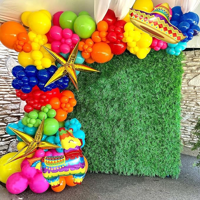 Mexican Fiesta Party Decorations, 144Pcs Cinco De Mayo Rainbow Balloons Arch Garland Kit Cactus Llama Sombrero Explosion Star Foil Balloons for Taco Twosday Carnival Hawaii Tropical Birthday Party