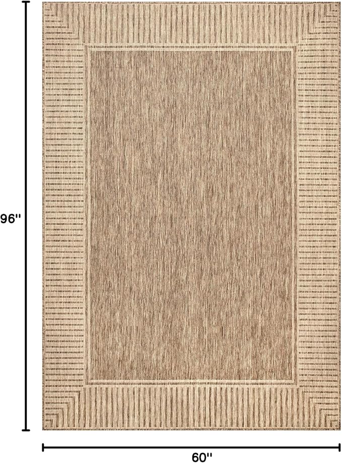 Nuloom Asha Light Brown/Ivory, 5' x 8', Casual, Striped Border, Soft and Cozy, High Traffic, Stain Resistant, Easy Clean, Durable Area Rug for Indoor/Outdoor Patio, Deck, Porch, Garden, Courtyard
