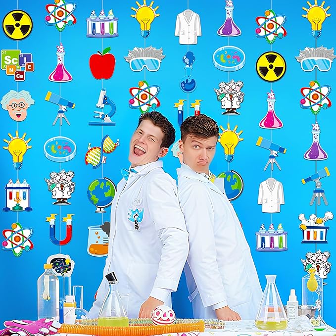 8pcs Science Party Hanging Garlands Science Birthday Party Decorations Chemistry Laboratory Theme Room Wall Decor for Chemistry Theme Birthday Baby Shower Supplies
