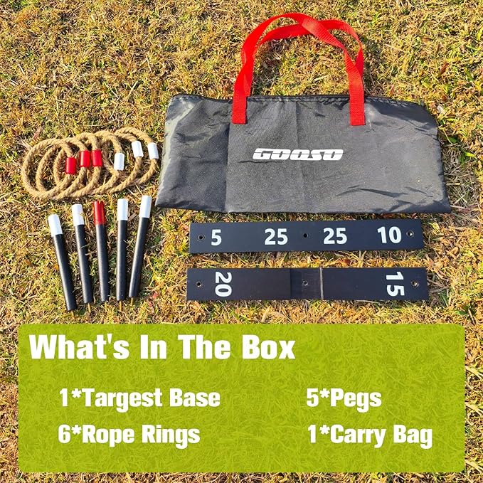 GOOSO Ring Toss Game for Kids - Indoor & Outdoor Game for Family and Adults with 5 Poles, 2 Bases and 6 Rings in 2 Colors, Backyard Party Activities for Adults Lawn Games for Kids