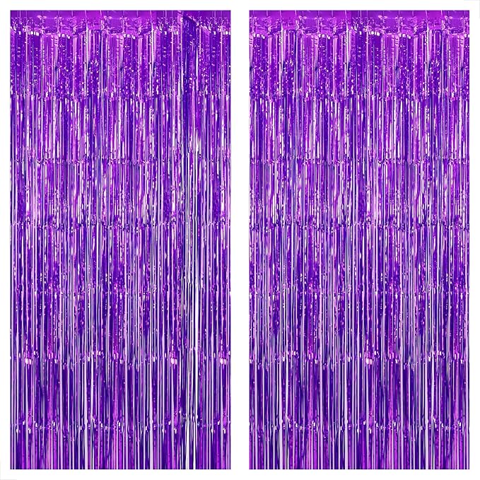 KatchOn, Metallic Purple Foil Fringe Curtain 3.2x8 Ft, Pack of 2 | Streamer Backdrops for Purple Birthday Decorations, Mermaid Birthday Decor for Home | Backdrops for Graduation Decorations 2026