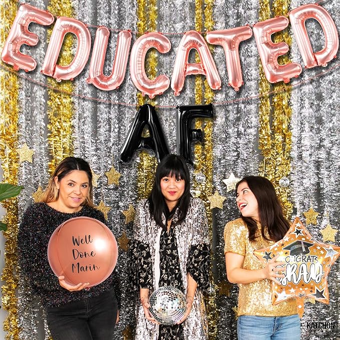 Graduation Decorations 2026 | Rose Gold Educated AF Balloons Banner - 16 Inch | Educated AF Graduation Balloons for 2026 Graduation Party Decorations | Educated Graduations Banner, KatchOn
