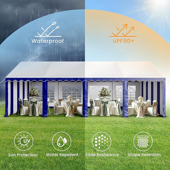 PHI VILLA 13x26 Outdoor Heavy Duty Party Tent, Large Party Canopy Wedding Event Tent with Removable Sidewalls & 3 Storage Bags for Patio Outdoor Garden Events, Blue