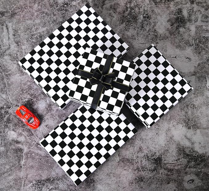 Titiweet Checkered Flag Wrapping Paper Roll- Mini Roll 17 Inches X 33 Feet - Race Car Wrapping Paper for Boys Girls, Cars Wrapping Paper for Birthday Christmas Holiday