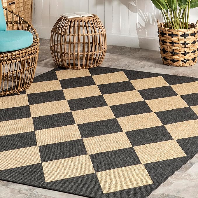 Nuloom Outdoor Performance Collection Sabina Dark Grey/Ivory, 2' x 6', Soft, High Traffic, Stain Resistant, Easy Clean, Durable Runner for Indoor/Outdoor Patio, Deck, Porch, Garden, Courtyard