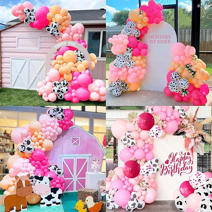 Cow Print Balloon Garland Arch Kit 155Pcs Farm Animal Cow Balloons Pastel Yellow Pink Balloons for Farm Cowgirl Theme Birthday Party Decor