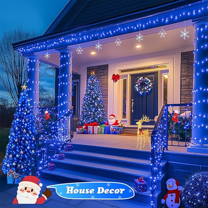 JMEXSUSS 500 LED Blue Christmas Lights Outdoor, 173ft 8 Modes Christmas String Lights, Waterproof Blue LED Tree Light Plug in for Indoor Party House Xmas Decor