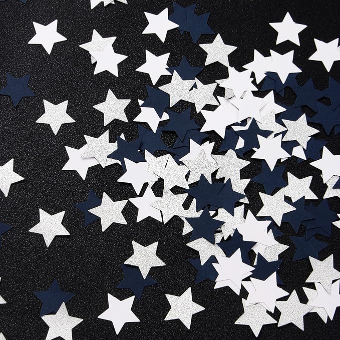 300pcs Navy Blue White Silver Confetti,Glitter Paper decor Twinkle Little Star Table Confetti,Birthday Graduation 2024 Fathers Day Wedding Baby Shower Party Decorations Circle Dots Lasting Surprise