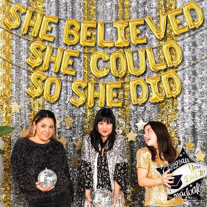 KatchOn Gold She Believed She Could So She Did Balloons - 16 Inch | Congrats Balloon for Congratulations Decorations | Graduation Balloon for Graduation Decorations 2026, Congrats Grad Decorations