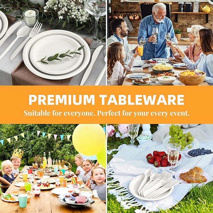 100% Compostable Disposable Spoons, 6.7" Heavy Duty Utensils Eco-Friendly Cornstarch Cutlery Durable and BPI-Certified Party Supplies No Plastic-150pcs Spoons