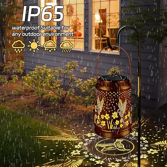 KY&BOSAM Solar Lanterns Outdoor Waterproof Hummingbird Lantern Garden Decor Birthday Gifts for Women Mom Solar Lanterns for Outside Hanging LED Metal Openwork Lights for Yard Backyard Porch Pathway