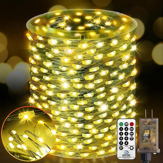 KNONEW 532FT Outdoor Christmas Fairy Lights Plug in,1600 LED String Lights Outdoor Waterproof 8 Modes Memory Times for Wedding Bedroom Walls Garden Trees Decoration(Warm White)