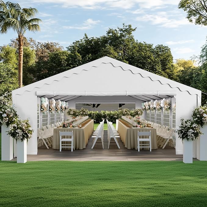 PHI VILLA 20x40 Outdoor Heavy Duty Party Tent, Large Commercial Canopy Wedding Event Tent with Removable Sidewalls & 7 Storage Bags for Patio Outdoor Garden Events, White