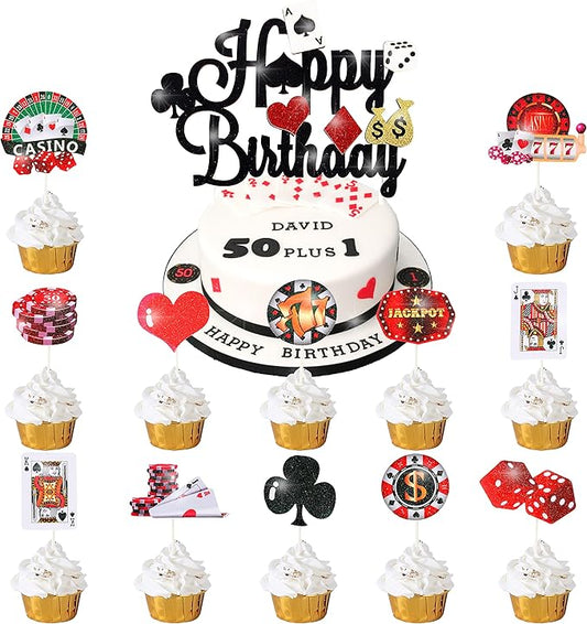 33pcs Casino Poker Party Decorations,Poker Theme Birthday Cake Cupcake Topper for Las Vegas Casino Night Poker Events Birthday Supplies Casino Poker Theme Cake Topper Food Picks Decoration Supplies