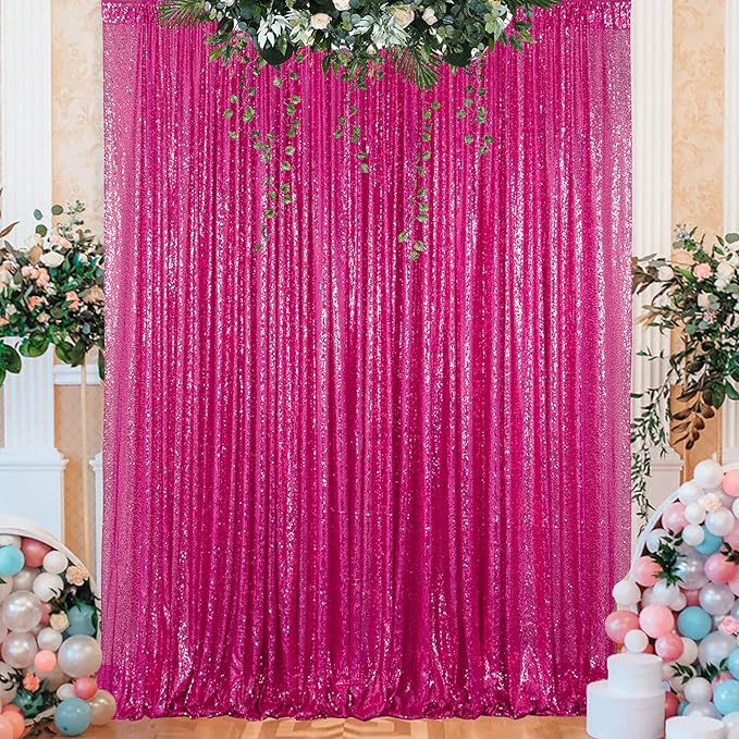 ShinyBeauty 5FTx9FT Hot Pink Sequin Backdrop, Fuchsia Curtain for Wedding & Party Decor, Glitter Photography Background, Elegant Event Decoration