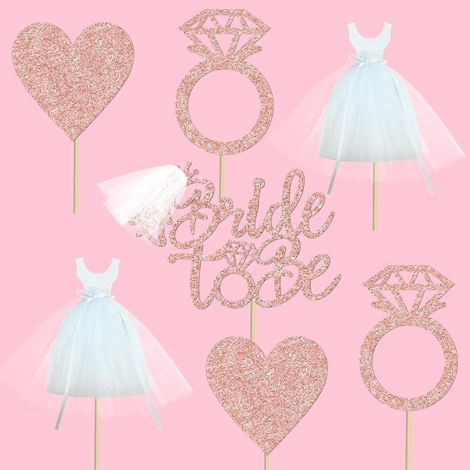 12pcs Glitter Bridal Shower Centerpiece Sticks Bride to Be Party Centerpiece Decorations for Table Bride White Dress Ring Theme Party Table Toppers for Engagement Wedding Party Supplies