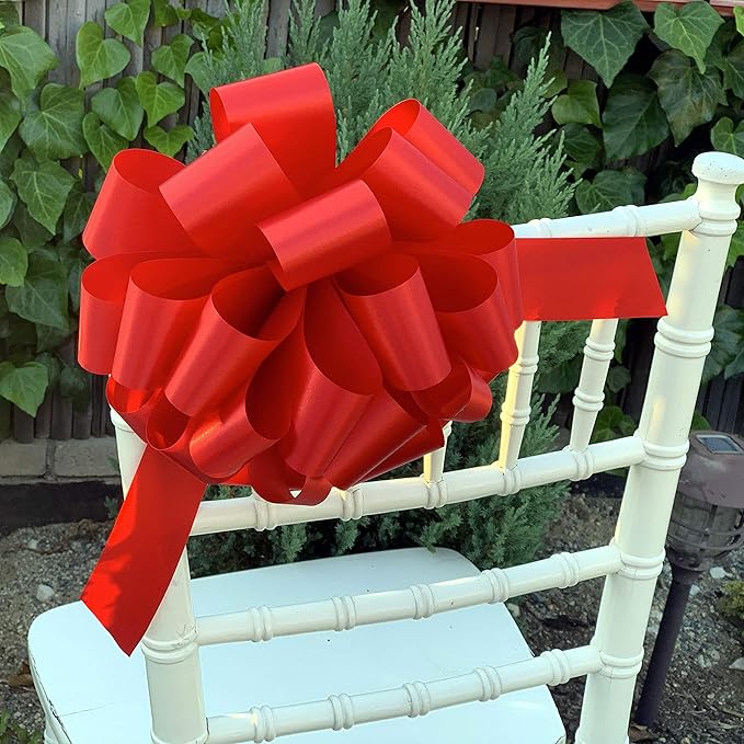 Large Red Ribbon Pull Bows - 9" Wide, Set of 6, Memorial Day, 4th of July, America 250 Anniversary, Mother's Day, Wreath, Fundraiser, Gift Basket, USA Patriotic Decor, Team Colors, Birthday