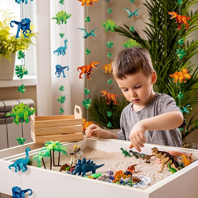 Cheerland Dinosaur Birthday Decorations Jurassic Dinosaur Party Decorations Hanging T-Rex Raptors Triceratops Pterodactyl Brachiosaurus Garland Geometric Dino Party Jurassic Theme Backdrop Pack of 6