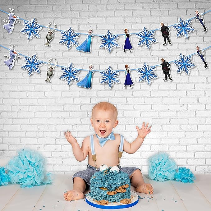 Frozn Garland Decoration – ICY Winter Theme Hanging Garland for Birthday Celebration Setup, Wall and Backdrop Display, Party Room Styling, Photo Area Decoration, and Cool Blue Themed Event Décor