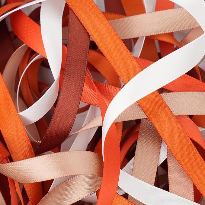 Terracotta Ribbon 3/8 Inch, Burnt Orange Double Face Satin Ribbon 6 Rolls 60 Yards, Thin Autumn Ribbon for Fall Decor, Halloween Crafts, Wedding Invitations, Gift Wrapping, Bouquets