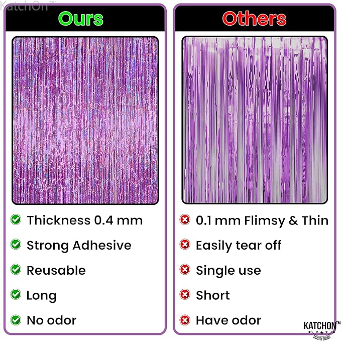 KatchOn, Iridescent Purple Fringe Curtain - 8x3.25 Feet, Pack of 2 | Purple Streamers for Mermaid Birthday Decorations | Purple Party Decorations | Valentine Decorations, Purple Birthday Decorations