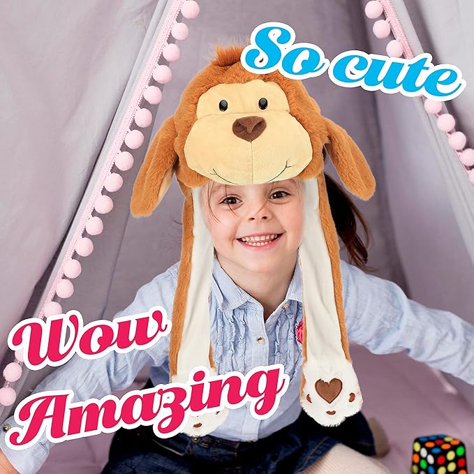 Bubblepompom Animal Hat with Ears Moving Jumping Pop Up Beating Hat Plush Holiday Cosplay Dress Up Funny Gift for Kids