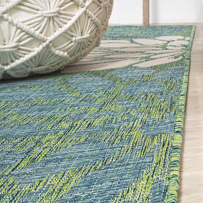 JONATHAN Y Floral Textured Weave Indoor Outdoor Runner Rug 2X10 Cream/Green, Zinnia Modern for Backyard, Patio, Porch, Easy-Cleaning, High Traffic, Pet-Friendly, Non-Shedding (SMB110D-210)